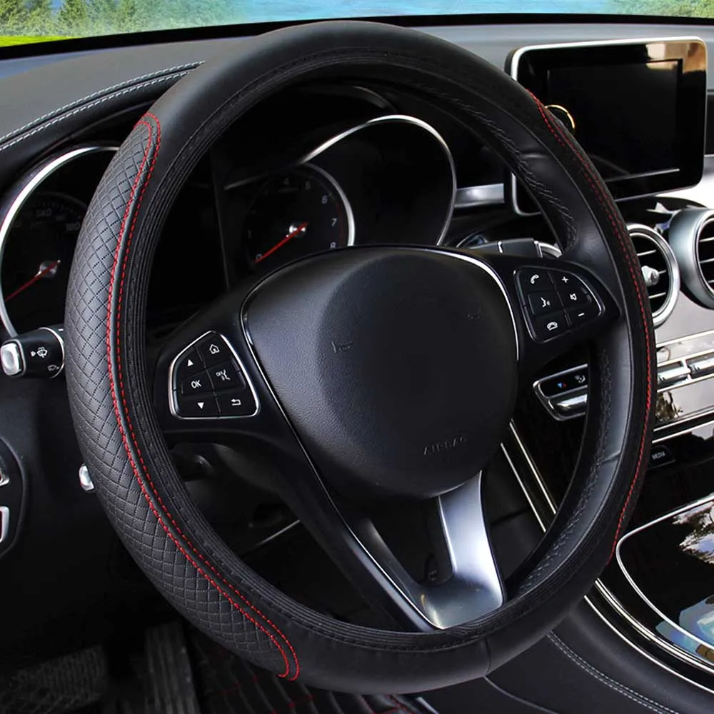 Car Steering Wheel Cover Skidproof Auto Steering-wheel Cover Anti-Slip Universal Embossing Leather Car-styling Car Accessories steering wheel cover