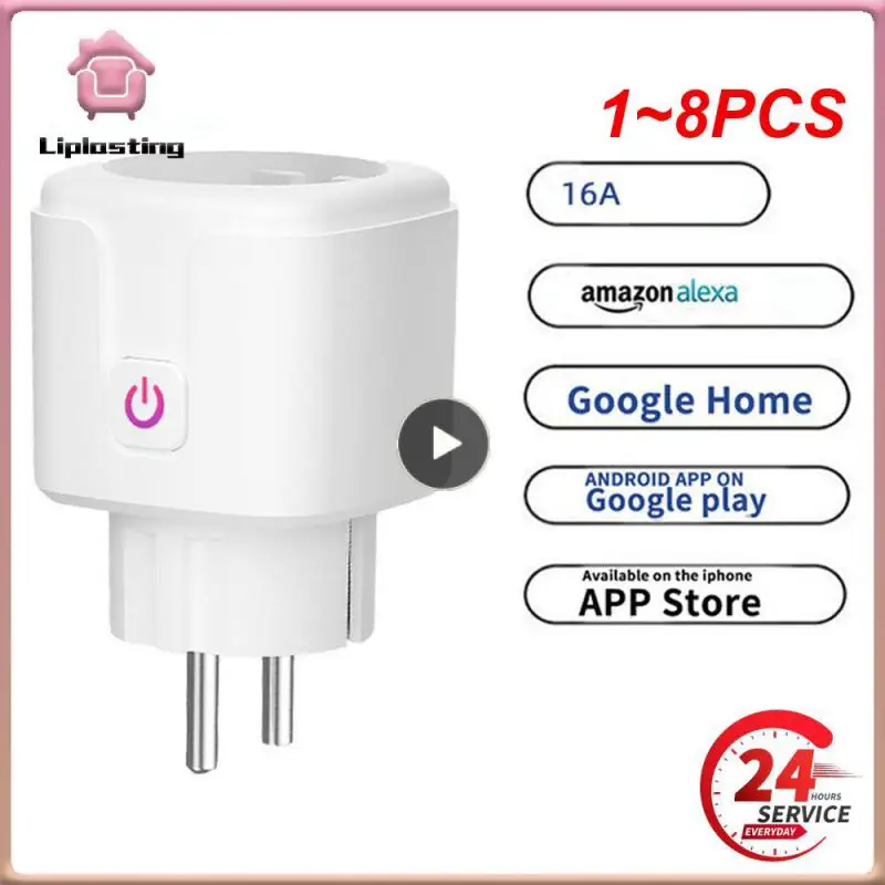 

1~8PCS Smart WiFi Plug Adaptor 16A Remote Voice Control Power Monitor Socket Outlet Timing Function work with Alexa Home