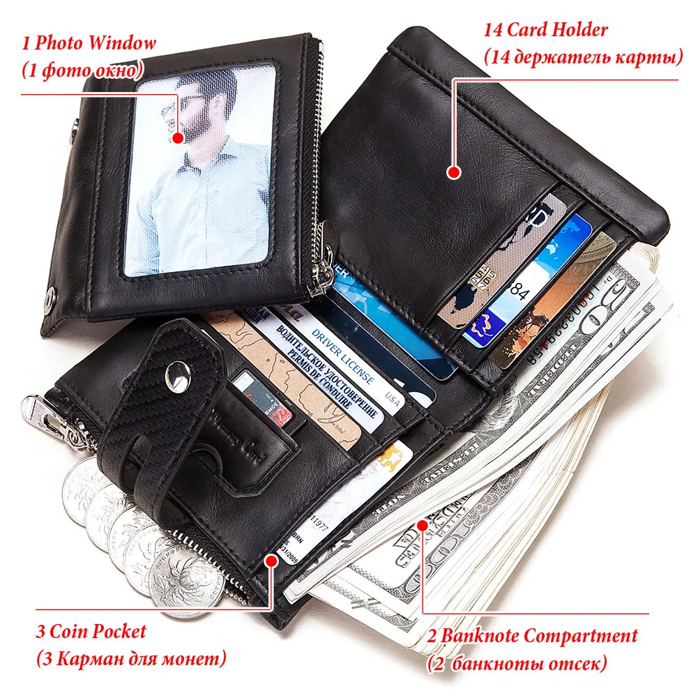 Carbon Fiber Men Wallets RFID Blocking Credit Card Holder Purse High Quality Bifold Male Money Bags carteras Short - 5