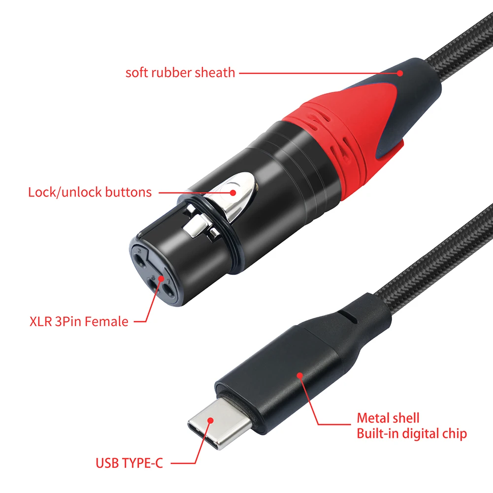 USB C-XLR  ̺, CŸ -XLR  ũ  ڵ, 1 M, 2 M, 3M