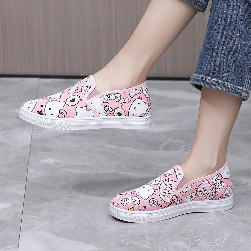 Sanrio Hello Kitty Pink Canvas Shoes Cartoon Casual Cute Slip-On Japanese Korean Style Aesthetic Flat Shoes Y2k Breathable Shoe 4