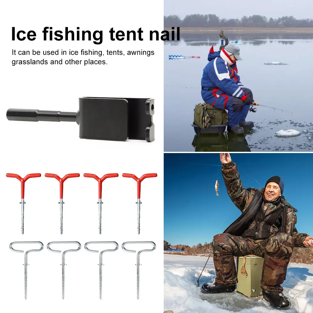 

Ice Fishing Shelter Anchor Ice Shanty Anchor Outdoor Camping Tent Threaded Tent Peg Deep ThreadWinter Steel Ice Tent Accessories