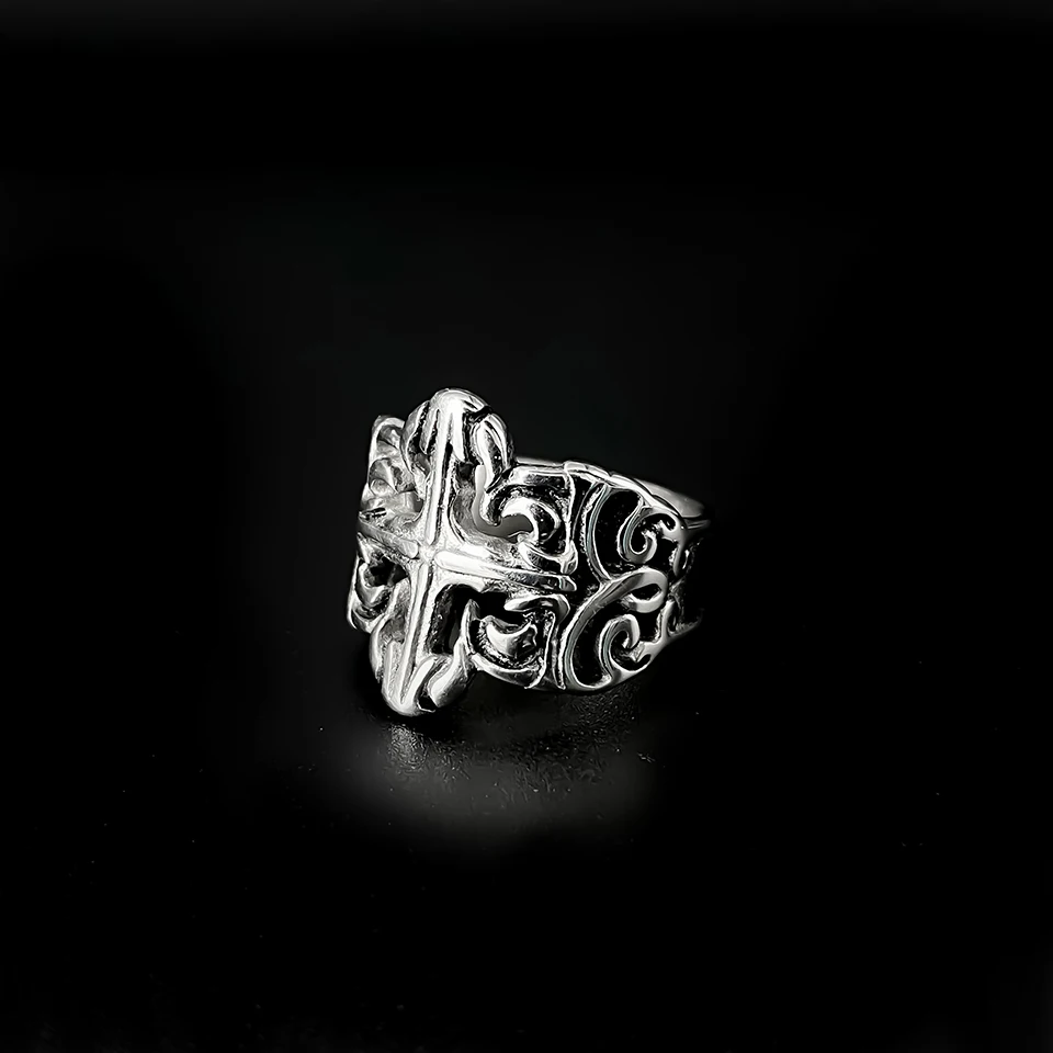 EMANCO Vintage-Ring mit Blumenmuster, graviert, aus Edelstahl, coole Herrenringe, trendige Accessoires, Größen 7-10 – Detail 3