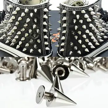 100Pcs 9.5mm Punk Rivet Silver Cone Spikes Screwback Studs DIY Craft Cool Rivets Clothes Bag Shoe Leather Belt
