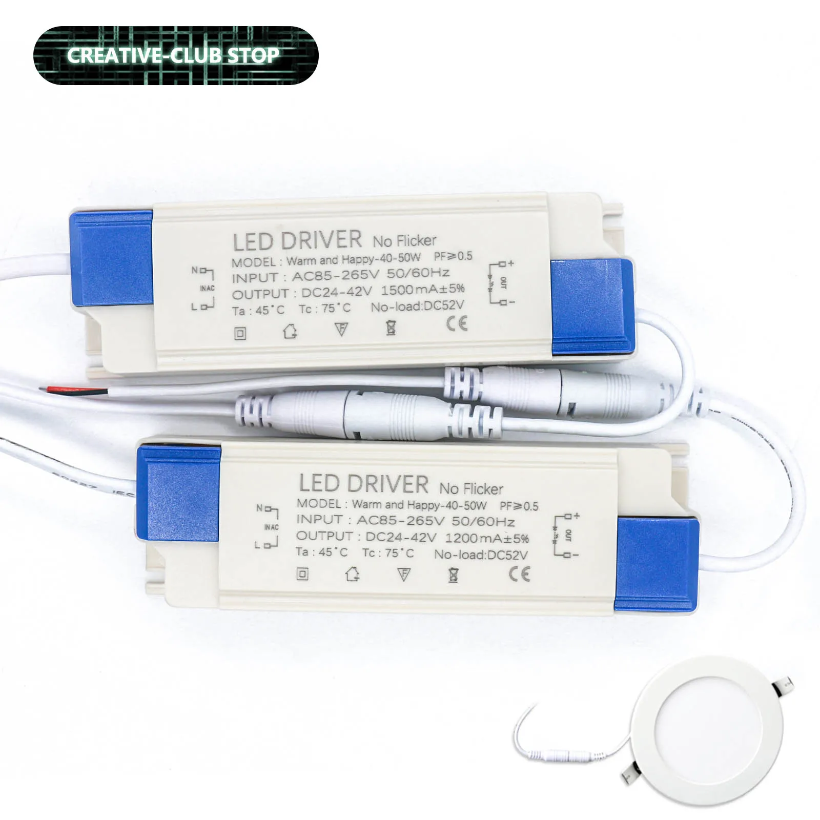 LED 패널 램프 전원 공급 장치, 조명 변압기 DC24-42V 출력 AC85-265V, 외부 드라이버 DC 커넥터, 40-50W, 1200mA, 1500mA