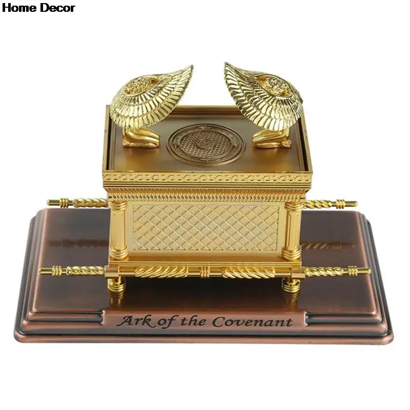 Ark Covenant Figurine Israel Judaism Alloy The Ark of the Covenant Replica Statue Gold Plated Ark Contents Aaron Rod
