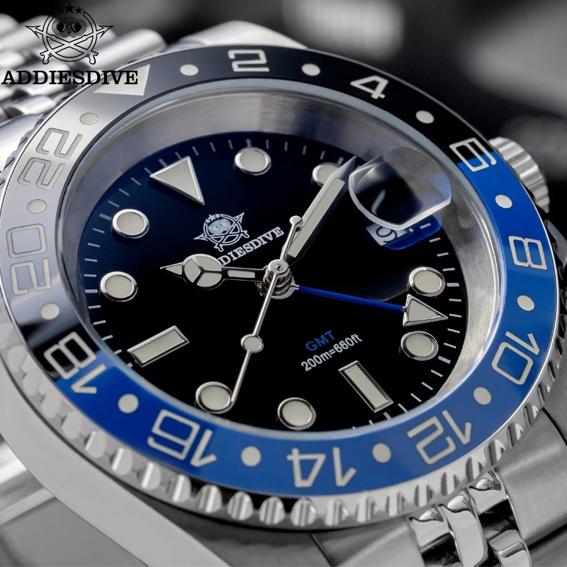 ADDIESDIVE Top Brand Stainless Steel GMT Men Quartz Watch