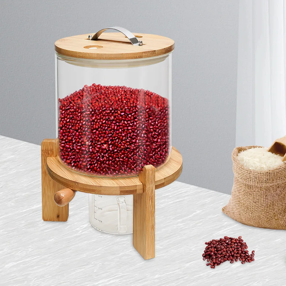 5L Glass Cereal Dispenser with Bamboo Stand