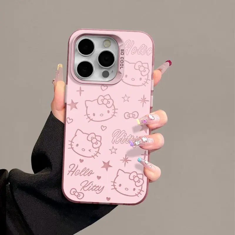 Sanrio Hello Kitty Cool Full Screen KT Phone Case For iPhone 15 14 13 Pro Max 11 12 13 Pro XR XS MAX Y2K Lovely Anti Fall Cover