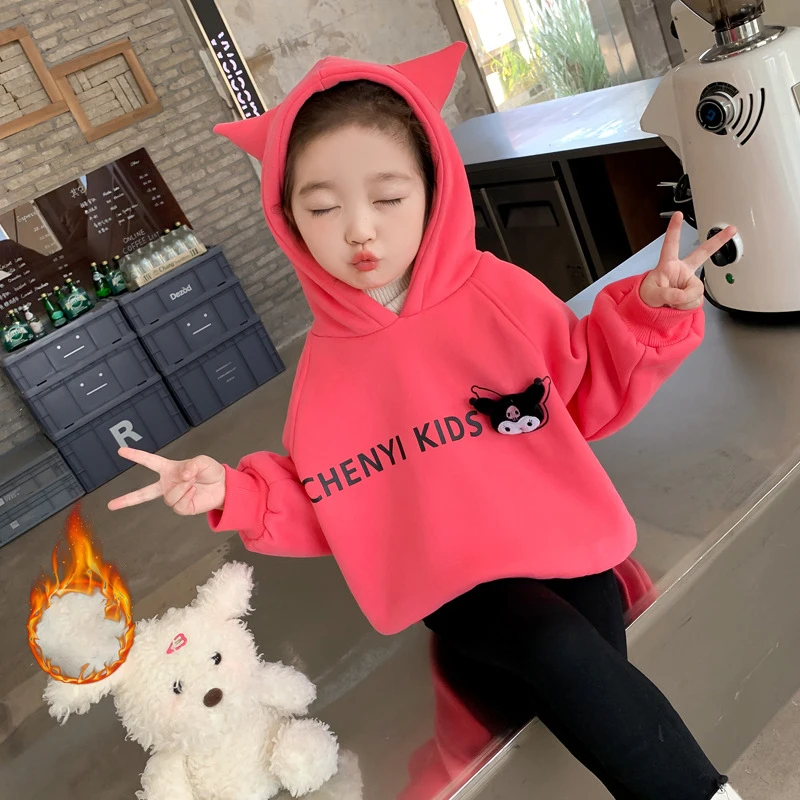 

Winter Kuromi Hoodies Anime Cartoon 2023 New Sanrio Kawaii Cute Child Thickening Warm Cotton Casual Outdoors Clothes Gifts Girls