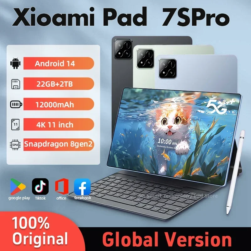 Tablet PC 7S Pro Global Edition Snapdragon 8gen2 Android 14 HD 4K 22GB + 2TB Dual SIM 5G and WIFI