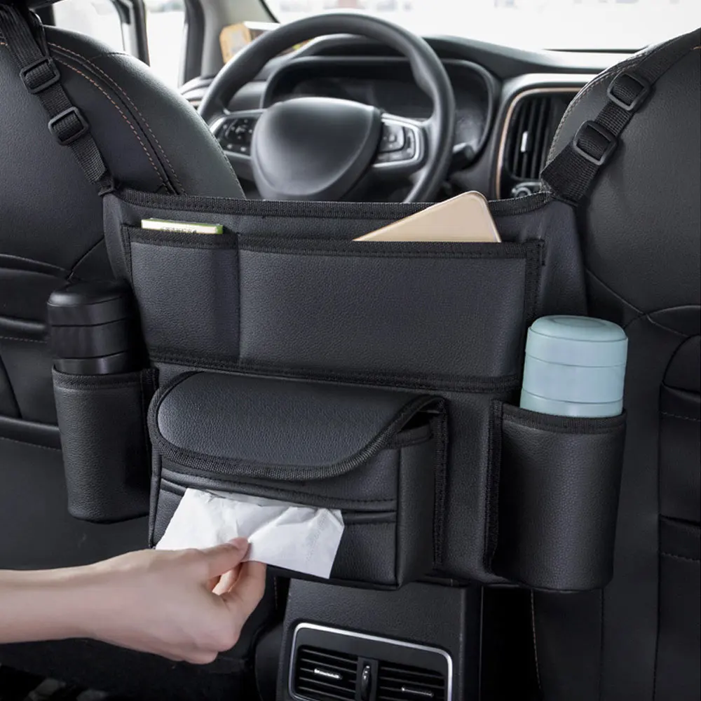 

Car Seat Middle Hanger Storage Organizer Bag Luxury Auto Handbag Holder Between Seats Tissue Water Cup Pockets Stowing Tidying