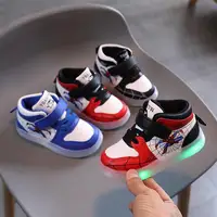 Disney Children’s Sneakers Boys Girls Spiderman Led Light Sport Shoes Student Shoes Hook Anti-slip Kids Outdoor Basket Shoes