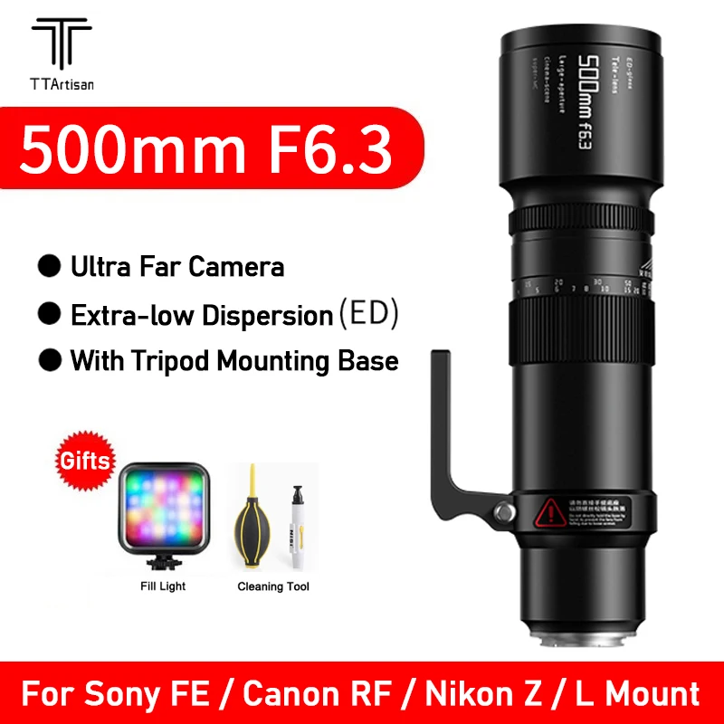 Ttartisan 500Mm F/6.3 Mf Teleobiettivo Per Sony Fe Canon Rf Nikon Z Panasonic/Leica/Sima L Mount Fotocamera Mirroreless
