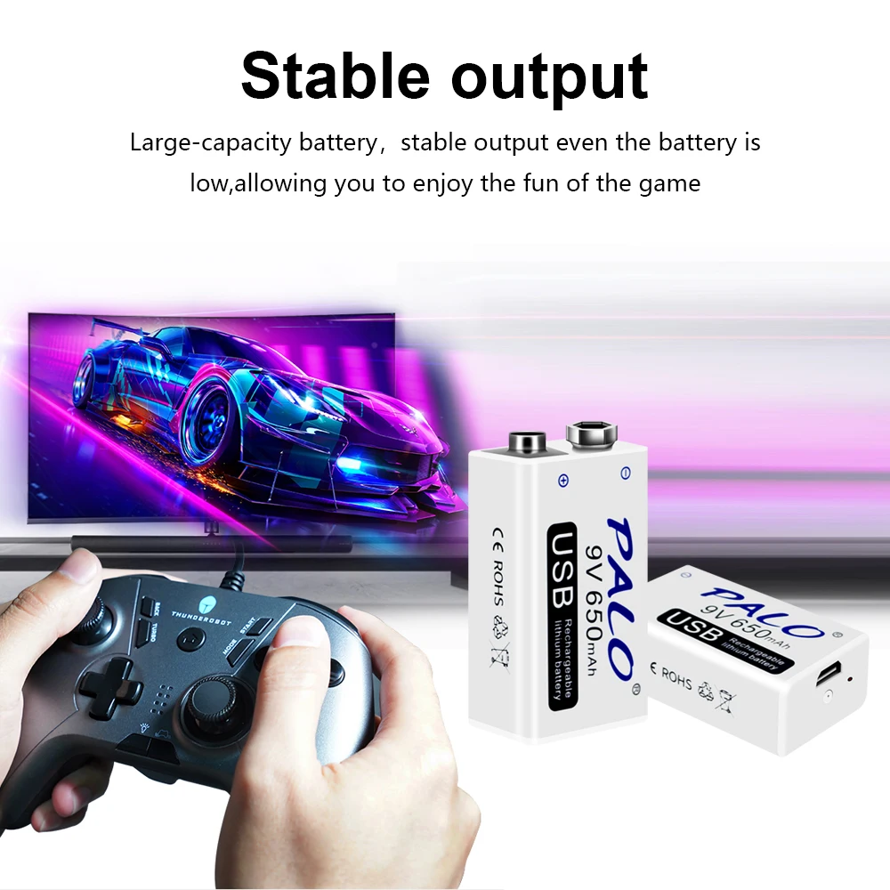 Rechargeable 9V Battery 650mAh Micro USB 9 Volt 6F22 Lithium Crown 9v Batteries for Multimeter KTV Microphone Metal Detector