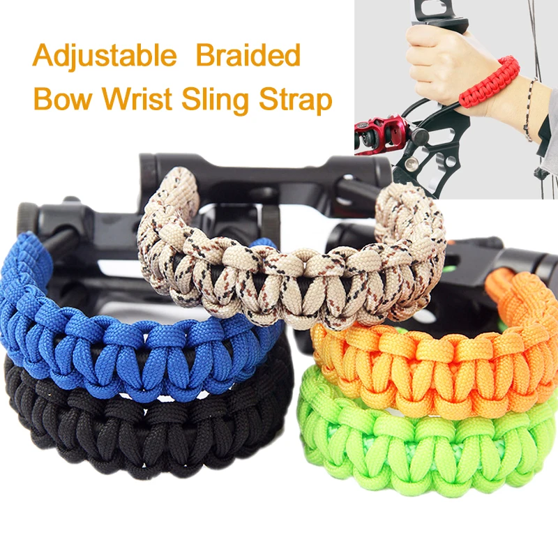 Adjustable Nylon Wrist Sling Strap for Hunting, Shooting Target, Archery Practice Accessories, Braided Bow, Nylon archery bow wrist straps sling handed woven rope strap durable metal grommet for recurve bows hunting target shooting