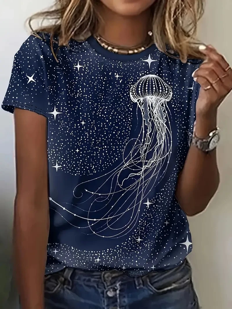 

Модные женские футболки с принтом морских водорослей, Новинка лета 2024, футболки с коротким рукавом, повседневные свободные футболки для девушек и женщин