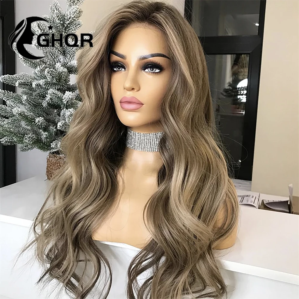 Human Hair Lace Frontal Wig Highlight Ombre Brown Color Body Wave Brazilian HD Transparent Lace Closure Wigs For Women Pre Pluck highlight brown frontal wig 250% body wave ombre lace front human hair wigs for black women pre plucked brazilian remy full hair