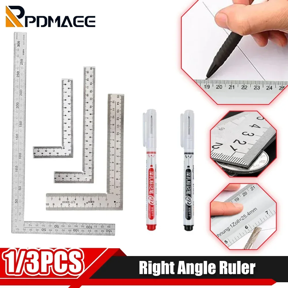 L-shaped Ruler 90 Degree Right Angle Ruler Metal Steel Square Set Thicker Woodworking Ruler Measurement Tool Gauge for Office