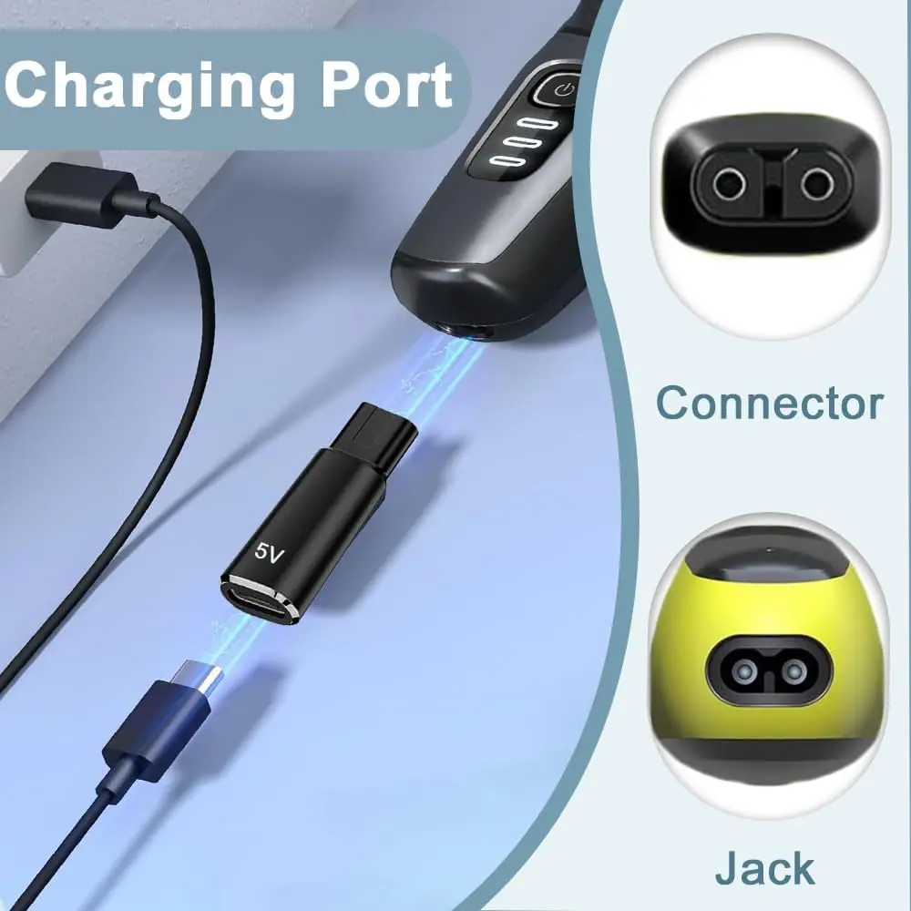 5V Type-C Shaver Adapter Charger Converter for Philips One Blade QP2724 QP2834 QP4530 Shaver with Charging Indicator