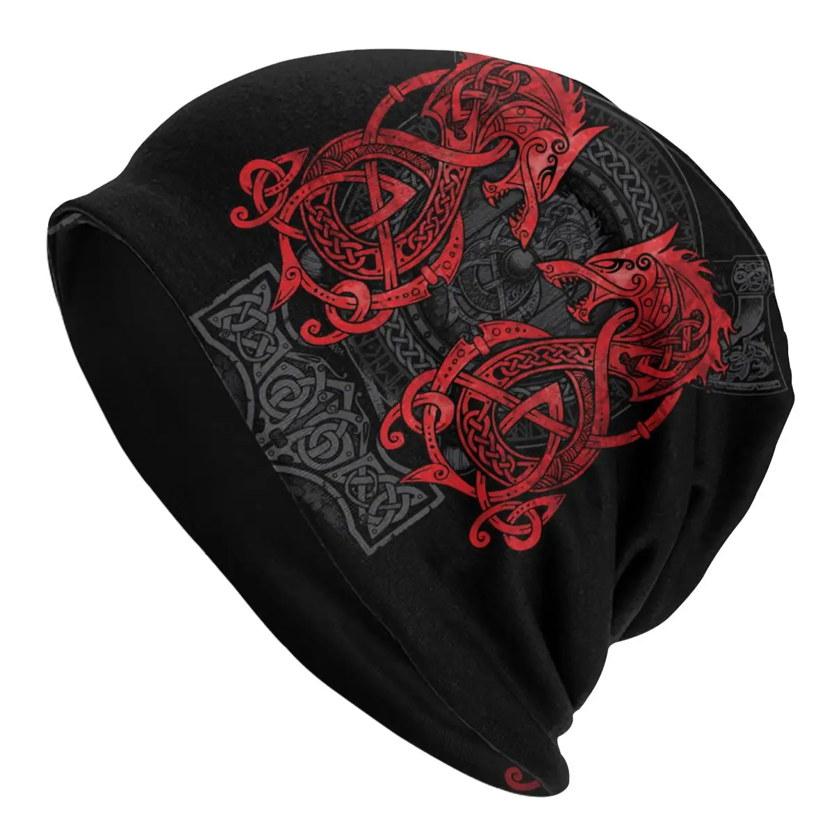 

Bonnet Hats Viking Men Women's Thin Skullies Beanies Hat Fighting Fenrir Red Autumn Spring Warm Cap Hip Hop Caps