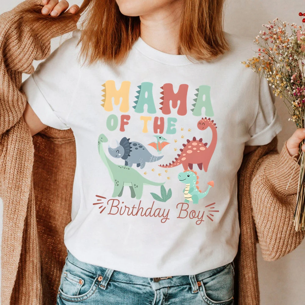thumbnail image 1 of Camiseta con estampado de papá/mamá del cumpleañero para parejas, camisetas de verano con dibujos de dinosaurios para la familia, camisetas holgadas con cuello redondo para amantes de las mujeres, 1 of 5