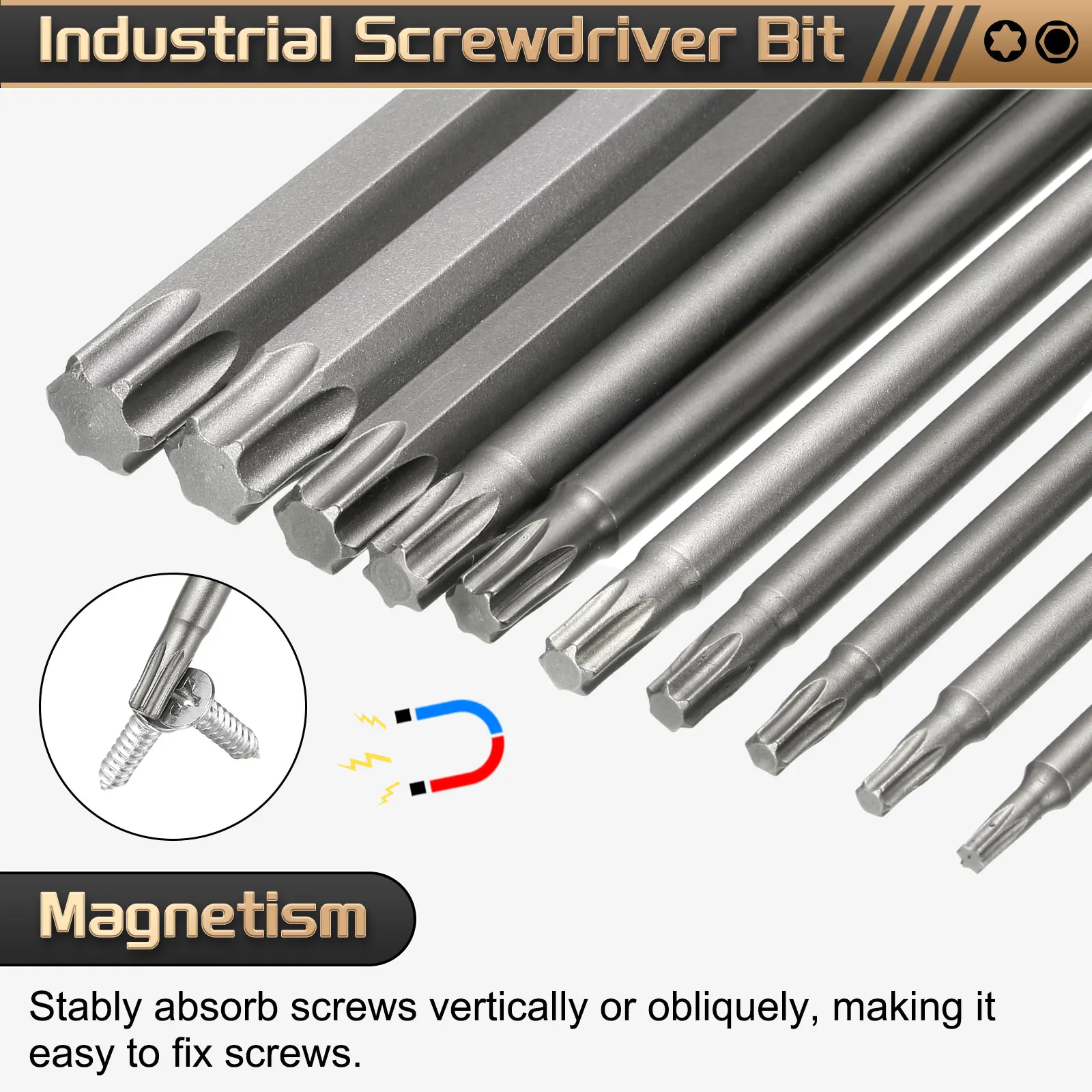 7pcs 75mm T8-T30 Long Torx Screwdriver Bits S2 Alloy Steel 1/4 inch Hex Magnetic Rod Safety Star Screwdriver Bits Set