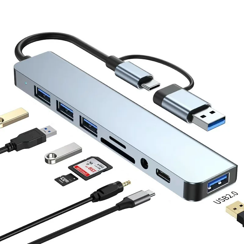 محور واجهة متعدد USB/Type-C مزدوج الرأس 7-IN-2 4-I...