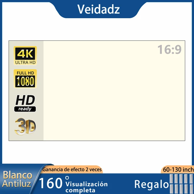 Pantalla de proyector, pantalla de proyección de película portátil de 60  pulgadas para interiores y exteriores, ángulo de visión 16:9 HD de 180°