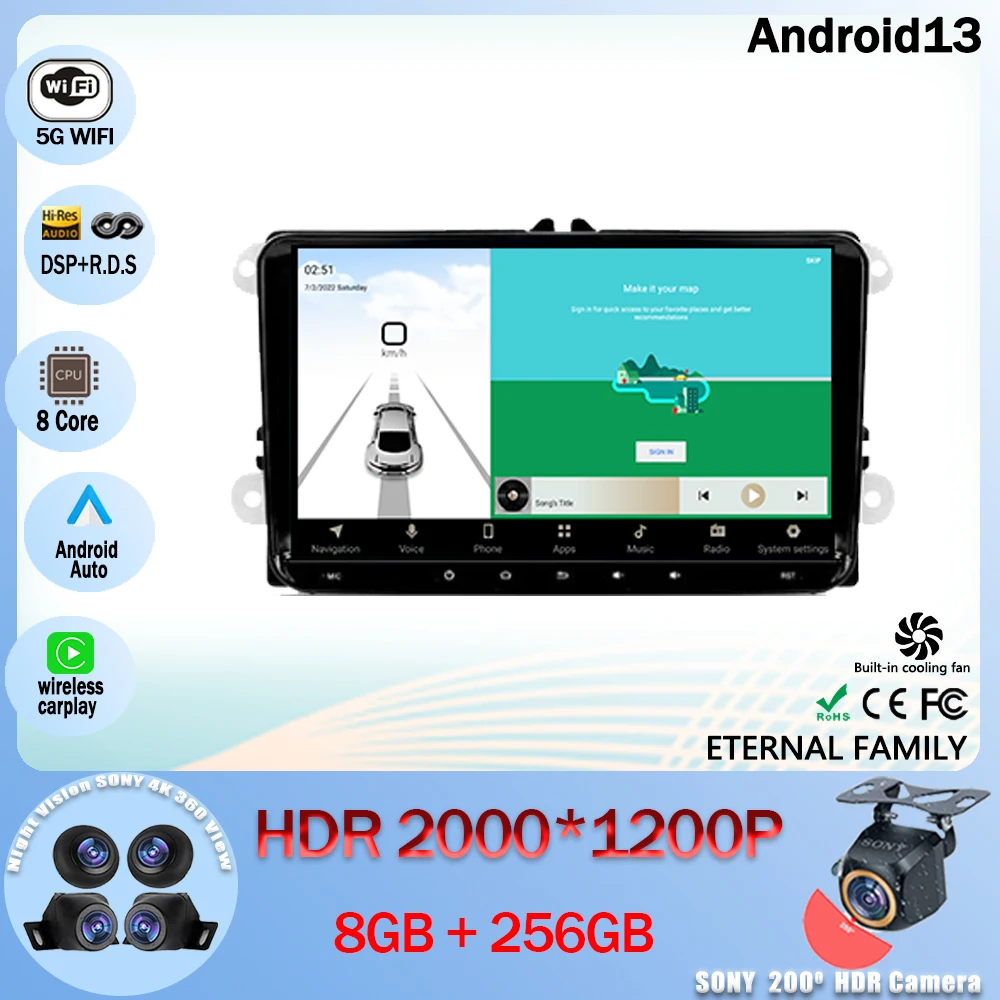 

Автомагнитола на Android 13, мультимедийный видеоплеер с GPS-навигацией для Skoda Rapid NH3 NH1 2012 - 2020 5G WIFI BT 4G No 2 din, DVD-процессор