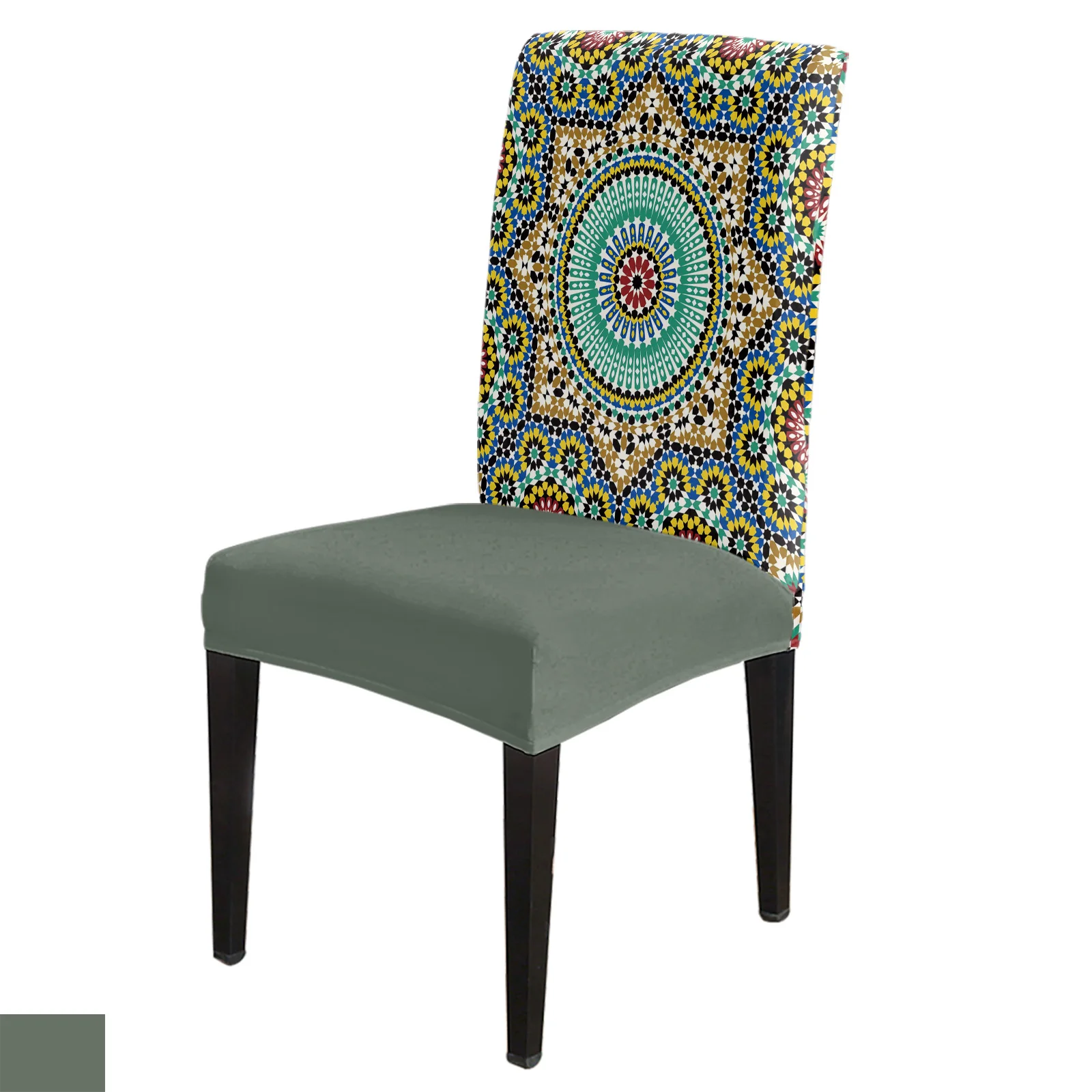 

Morocco Colorful Flowers Arabesque Dining Chair Cover Kitchen Stretch Spandex Seat Slipcover for Banquet Wedding Party