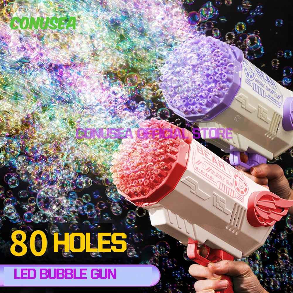 

80 Hole Large Bubble Gun Bubble Machine LED Soap Bubble Summer electric children's outdoor sports Party toy for wedding Children