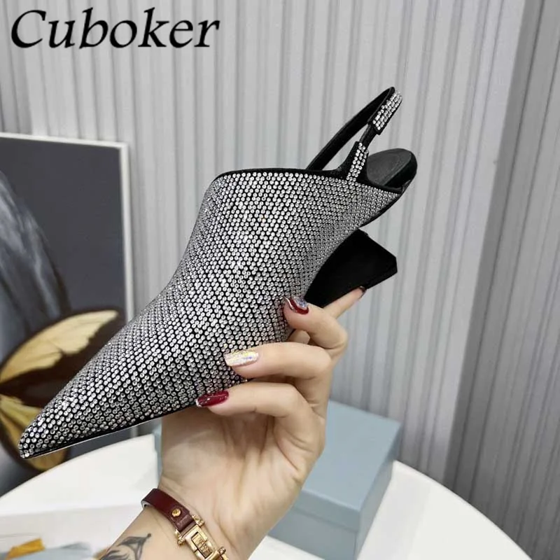 

2022 Brand Designer Summer Women Crystal Pumps Wedges Heels Pointed Toe Sandals T-Show Shoes Women Heels Party Shoes Women mujer