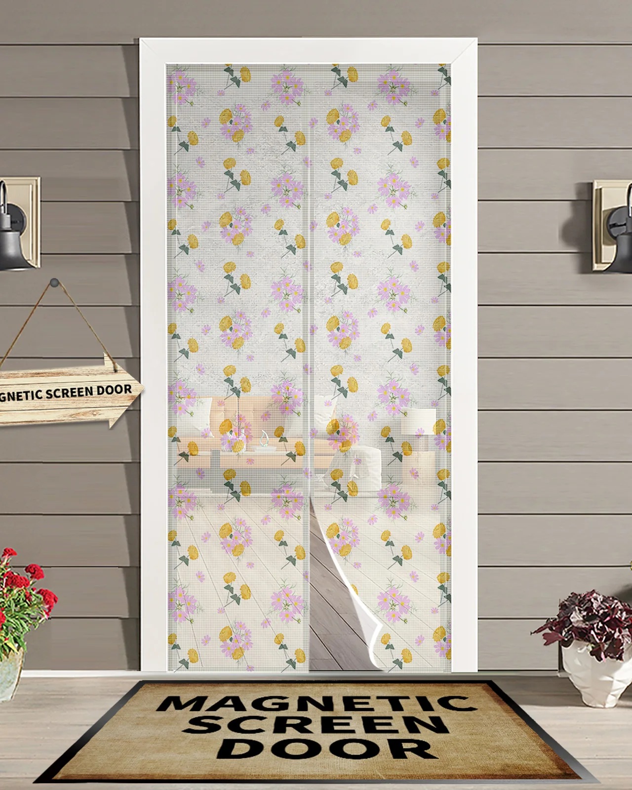 

Spring Flower Farmhouse Magnetic Mosquito Net Summer Anti Bug Fly Door Curtains Kitchen Screen Door Mesh