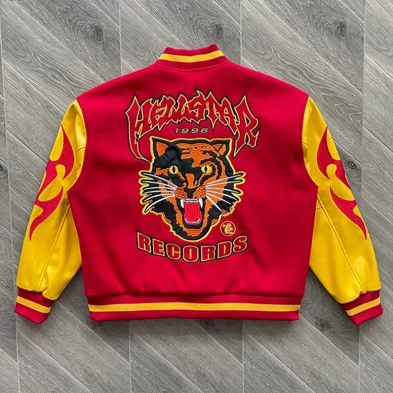 

Hellstar Records Werewolf Letterman Jacket for Men Women 1:1 Best Quality 3D Embroidery Oversized Jackets Patchwork Coats