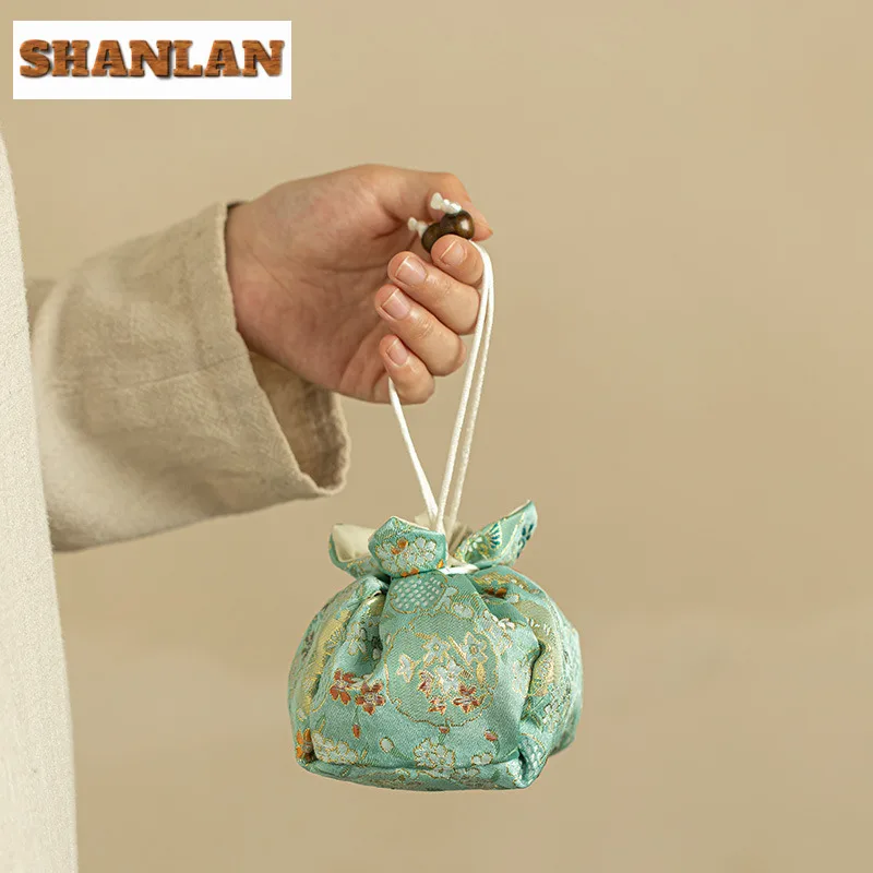 Pomegranate Flower Persimmon Tea Bag Boutique Suzhou Embroidery Style Thick Cup Bag Vintage Tea Cozy For Pot Teaware Services