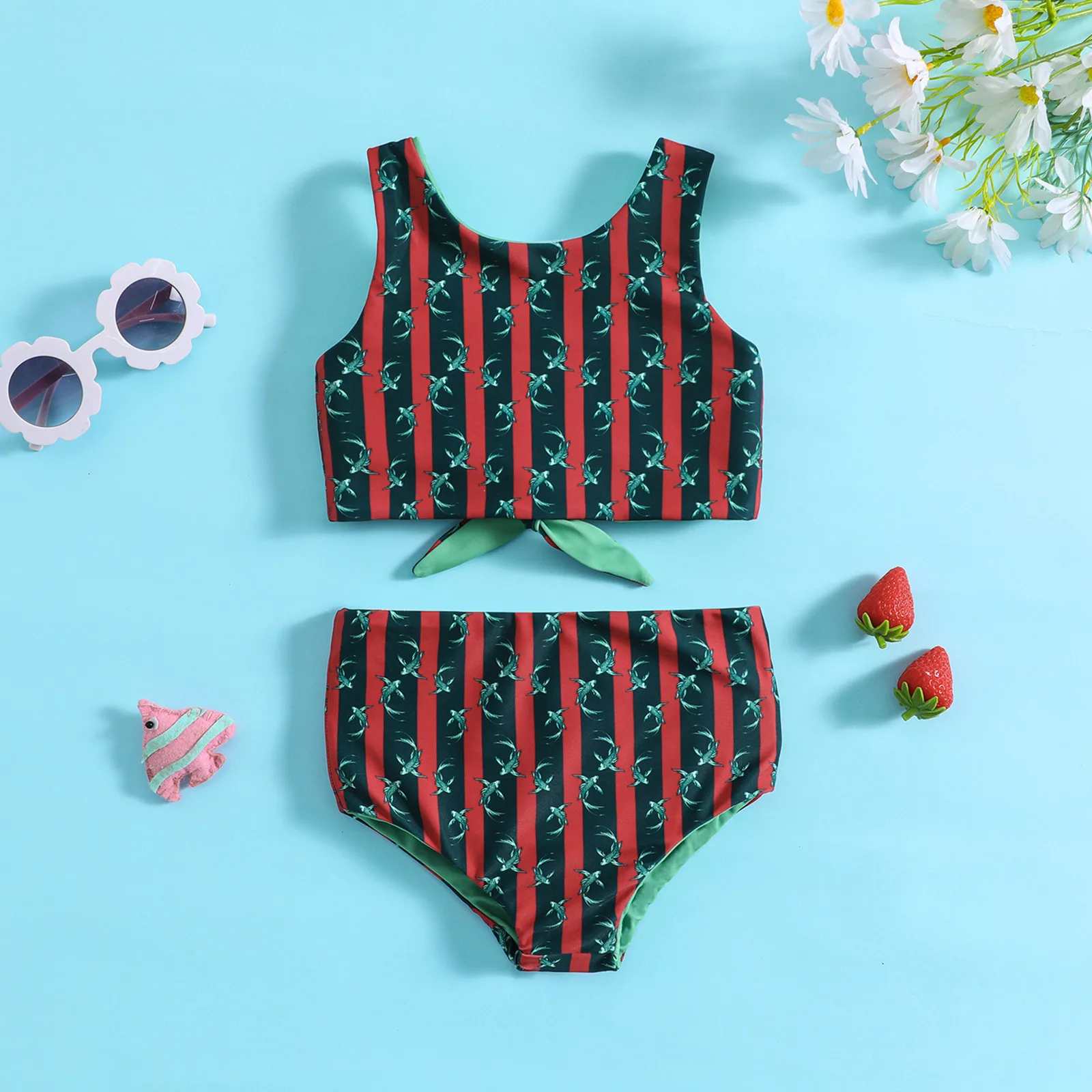 

Summer Toddler Girls Cartoon Printed Two Piece Swimwear Reversible Swimsuit Bikini Set Kids Baby Swimsuit Summer Bathing Suits