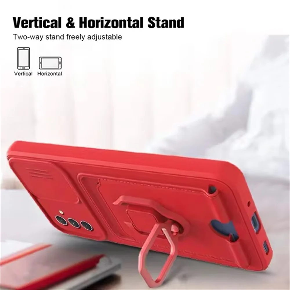 Luxury Camera Push Window Phone Case with Card Holder & Magnetic Stand Cover