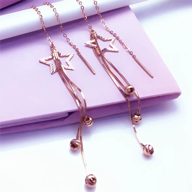 

Exquisite Shiny Star Tassel Long earings line Fashion Plated 14K Rose Gold 585 Purple Gold earrings for women wedding Jewelry