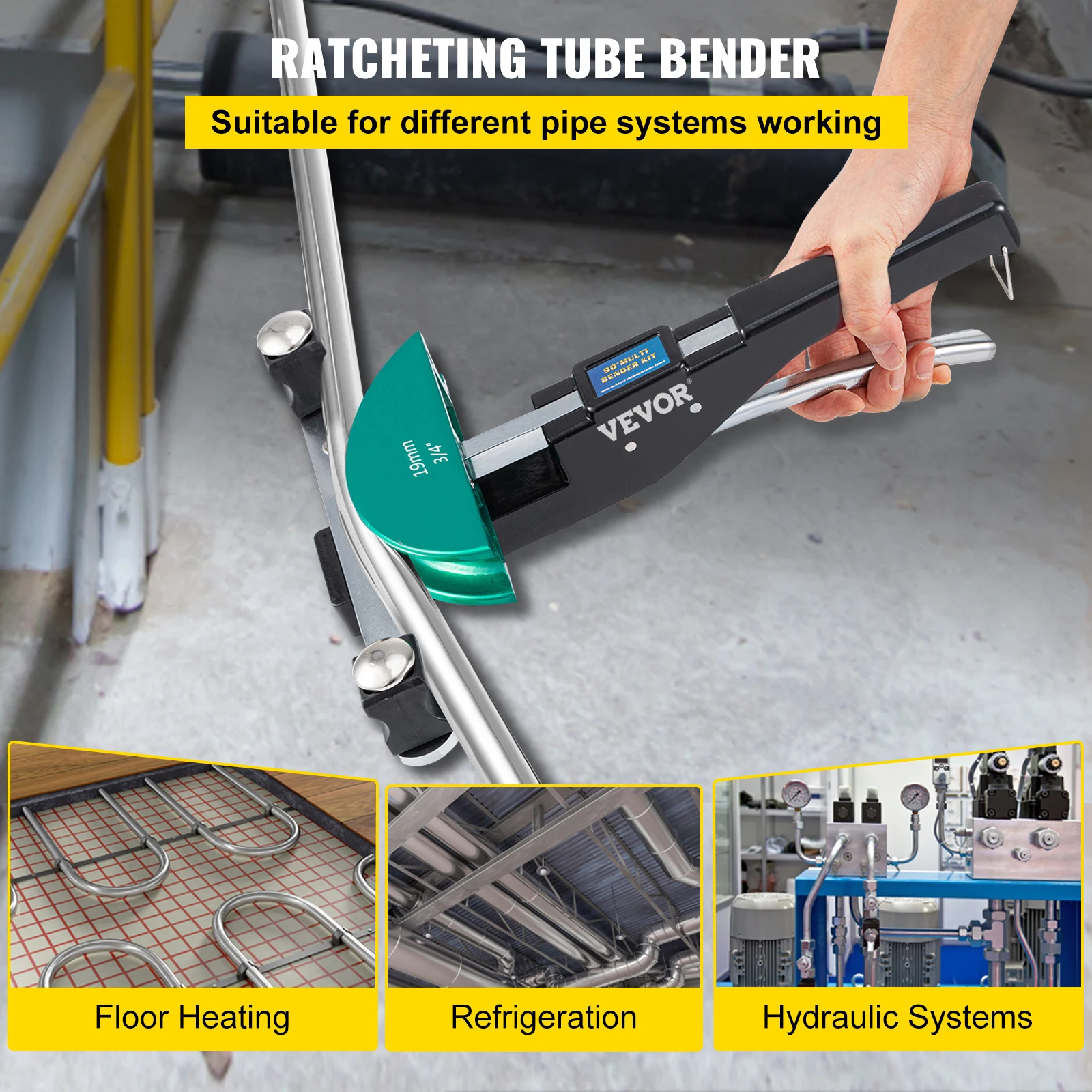 Tube Bender VEVOR HVAC Refrigeration Manual Copper Ratcheting Pipe Bender Kit with 7 Dies 8-22mm 90&deg;