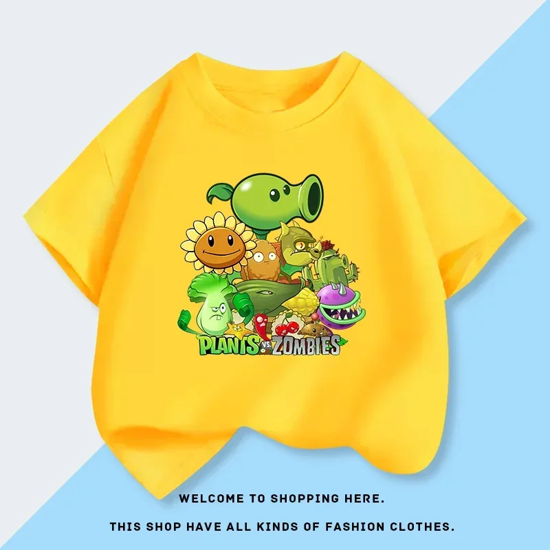 Kids' Cartoon Plants Vs. Zombies Cotton T-Shirt – Summer Fashion Short Sleeve Top