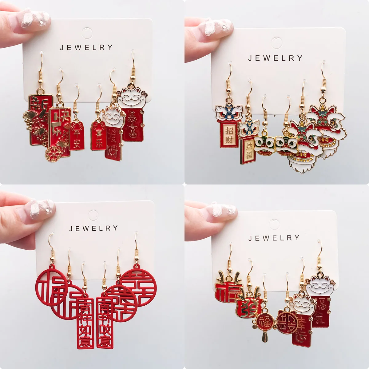 Drop Earrings Dangle Earrings Pendant Earrings 3pairs/Set Chinese Styles New Year Dragon Pattern For Women