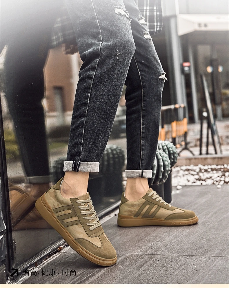 Kuh Wildleder Aufzug Turnschuhe Männer Casual Leder Runde Kappe Lift Sport Frauen Lace Up Mode Patchwork 6CM Höhe Zunehmende schuhe – Detail 4