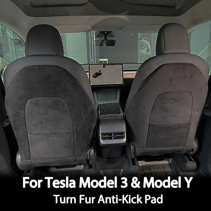 Turn Fur Suede Seat Back Anti Kick Protectors Cover Mats Full Surrounded Seatback Pad For Tesla Model 3-Model Y