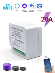 WiFi Mini Smart Switch Module with Voice - Controlled Automation - 20A (Ivory white)