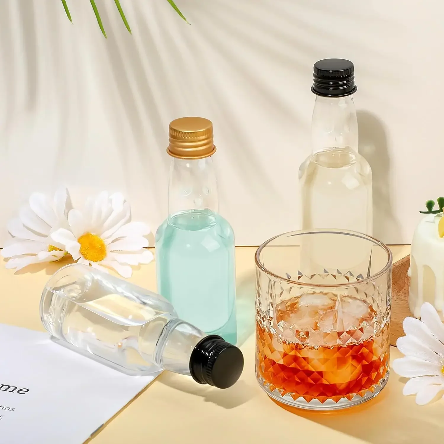 50pcs 30ml-150ml Plastic Mini Liquor Bottles Empty Portable Reusable Drink  Container for DIY Juice Wine Alcohol Birthday Wedding - AliExpress, image size:1500x1500