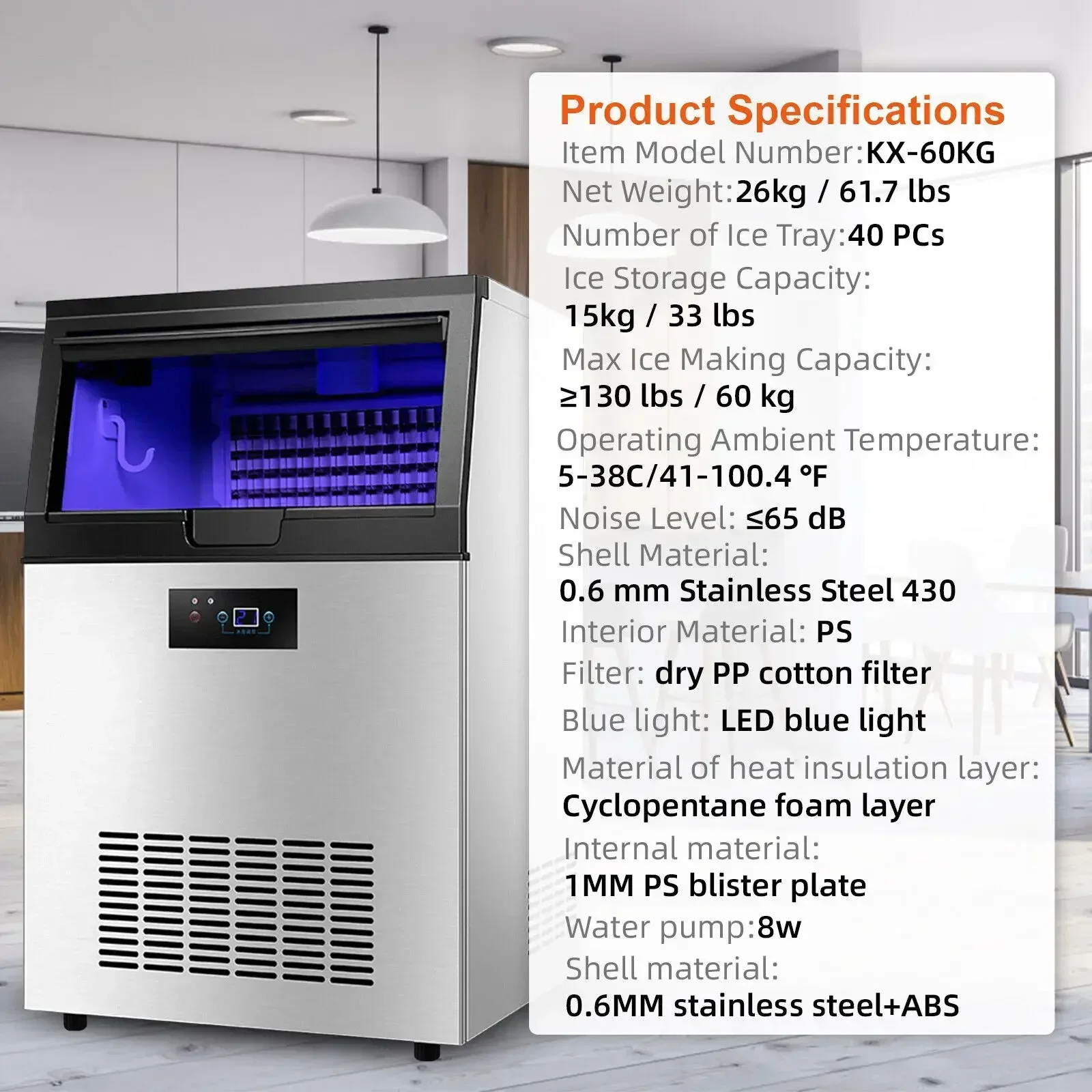 Eiswürfelmaschine aus Edelstahl – 60 kg/h für Gastronomie kaufen