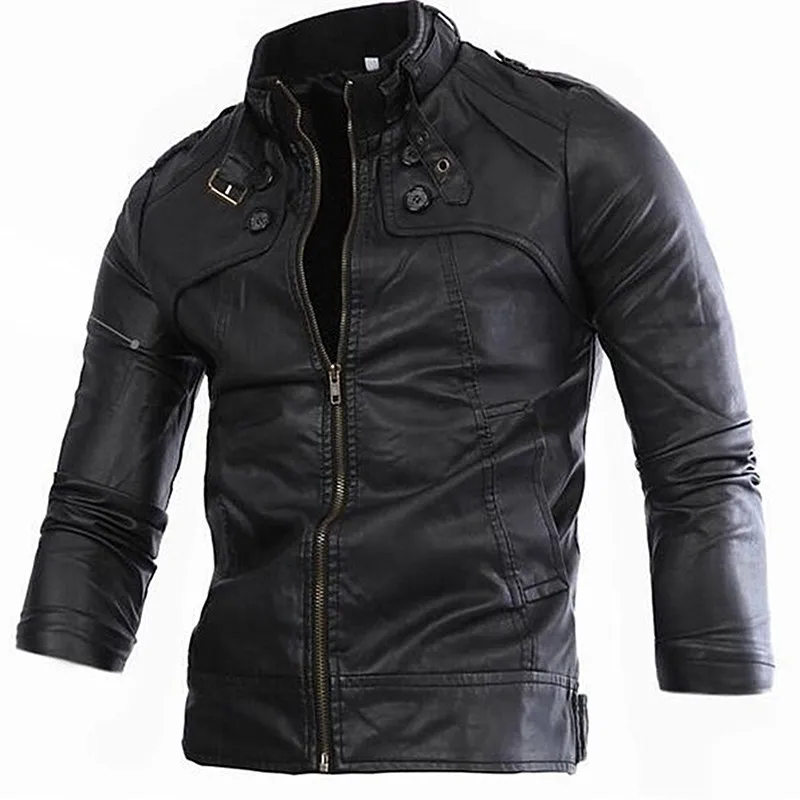 

2023 Autumn New Round Neck PU Leather Jacket Men's Casual Long Sleeve Motorcycle Wear jaqueta de couro masculino roupa masculina