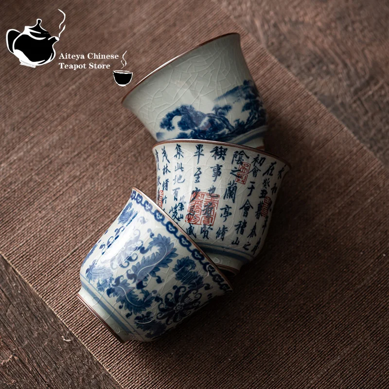 Antique Blue and White Tea Cup Ceramic Master Cup Large Tea Bowl Single Kung Fu Set Chinese Cup