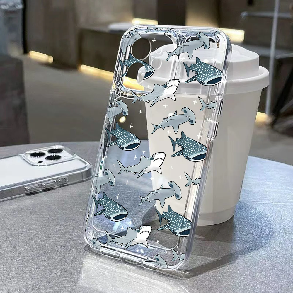 Vibrant Shark Design Silicone Phone Case - Transparent Protective Cover